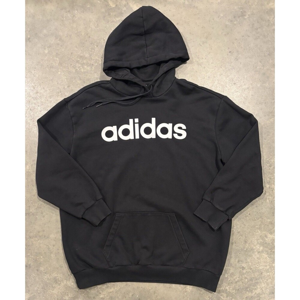 M Adidas Linear Fleece Pullover Hoodie Sweatshirt Men’s Large Black Soft